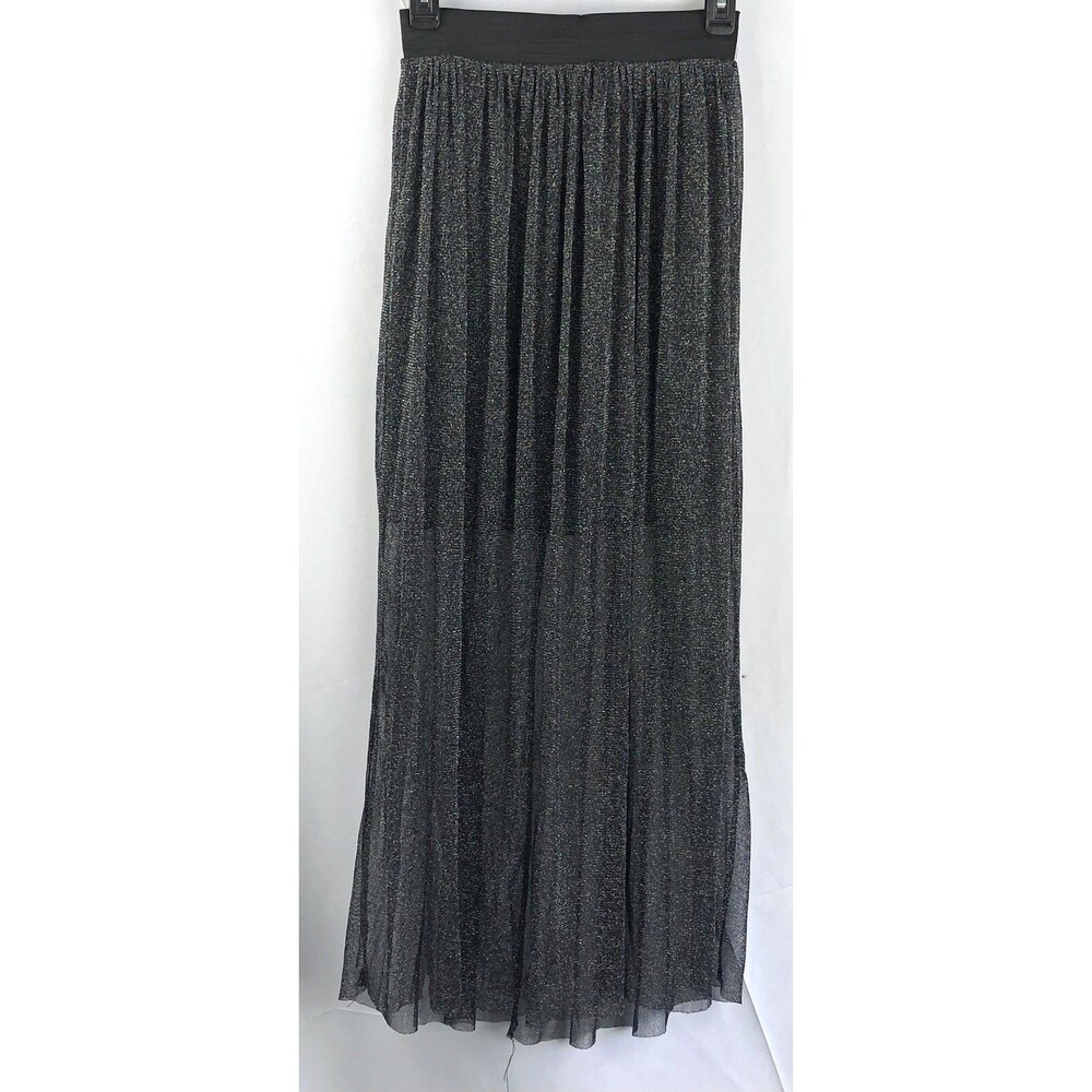 Vintage Pleated Maxi Skirt S Blk/Silver Sheer Sparkle OverLay 24"W Fairy Whimsy